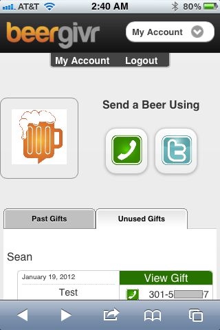 Mobile Friendly account page to send BeerGivr gifts